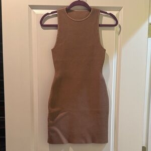 Aritzia Sleeveless Ribbed Tan Dress